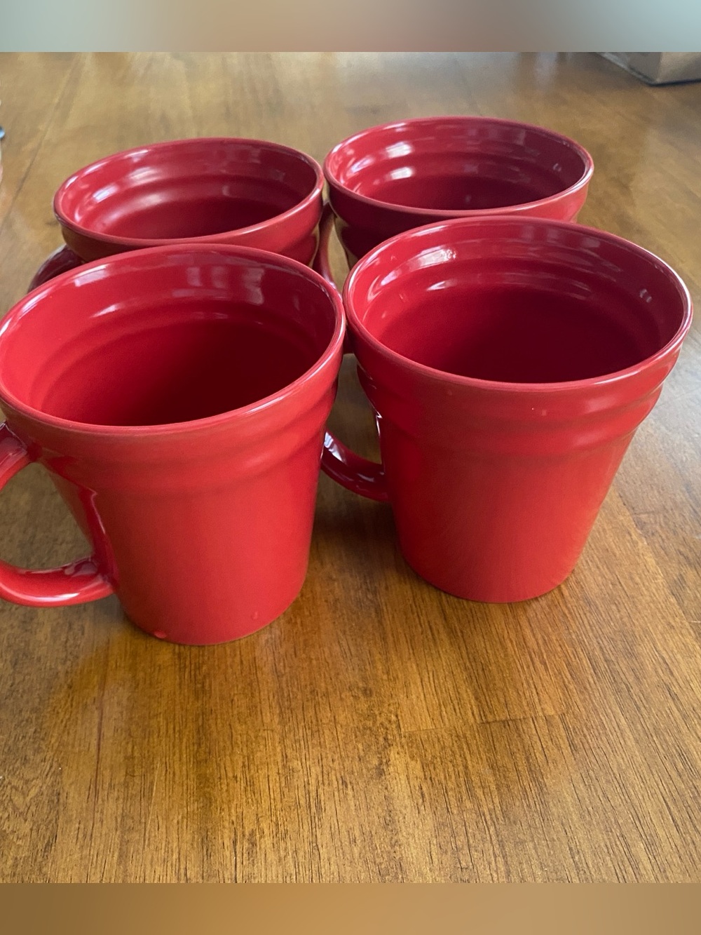 Set of 4 Rachael Ray Double Ridge Red Coffee Mugs Stoneware 14oz Cups Preowned
